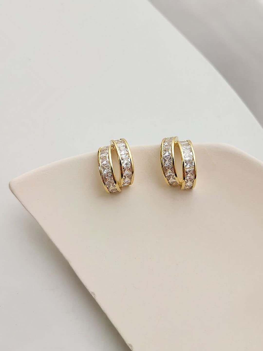 Yellow Chimes Earrings For Women Gold Tone Double Layer Hoop Shape Crystal Beaded Stud Earrings For Women and Girls