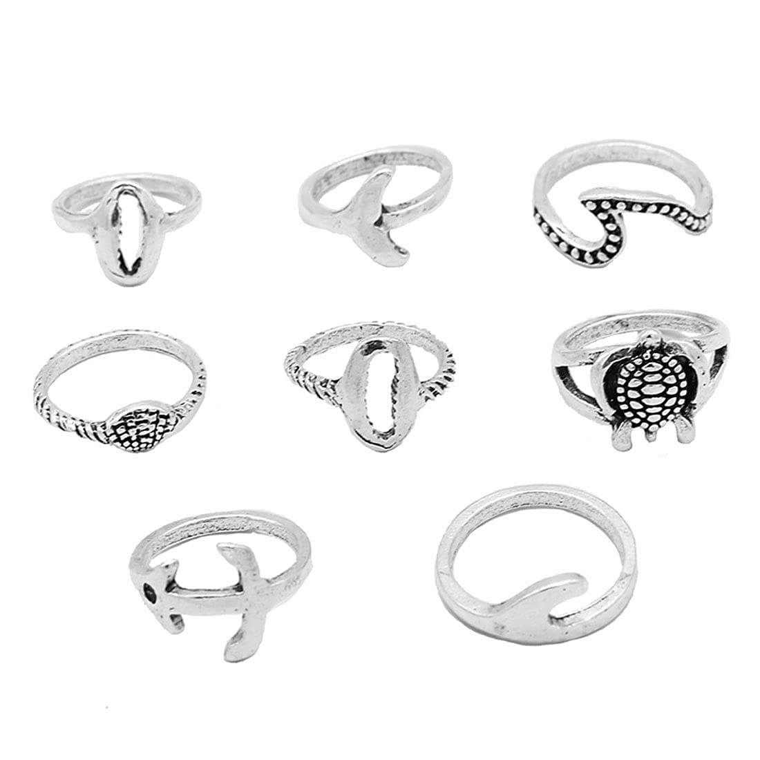 Yellow Chimes Rings for Women and Girls Fashion Aesthetic Ring Set Oxidised Silver Toned Aesthetic Rings Vintage Style Midi Finger 8 PCS Knuckle Rings Set | Birthday Gift For Girls & Women