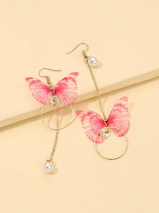 Yellow Chimes Danglers Earrings for Women | Pink Earrings for Girls | Fashion Women Earrings | Butterfly Shaped Long Chain Dangler Earrings | Birthday Gift For Girls Anniversary Gift for Wife