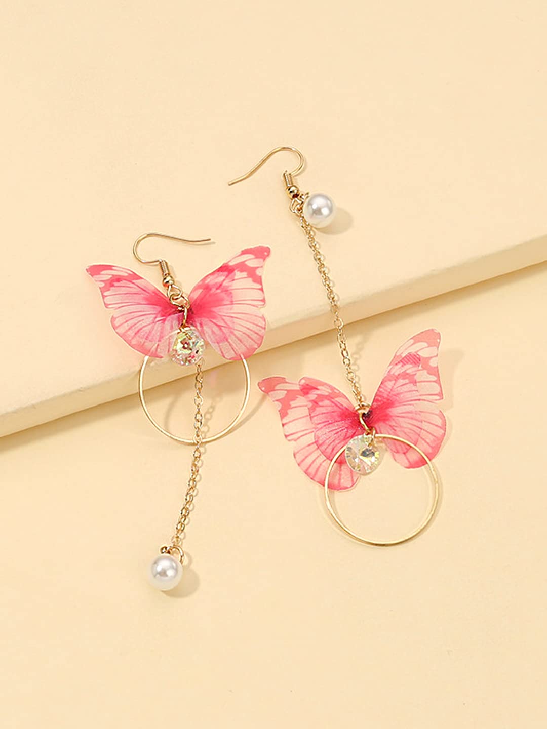 Yellow Chimes Earrings For Women Pink Butterfly Attached Dangle Drop Earrings For Women and Girls