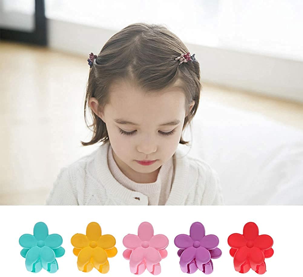 Melbees by Yellow Chimes 50 Pcs Flower Mini Hair Claw Clips with 40 pcs Pony Holders Rubber Bands, Hair Acessories for Girls Women Kids (Pack of 90), Multi-Color, Medium