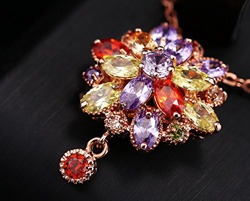 Yellow Chimes Crystal Chain Pendant for Women Double Flower Swiss Cubic Zircon 18K RoseGold Plated Chain Pendant for Women and Girls