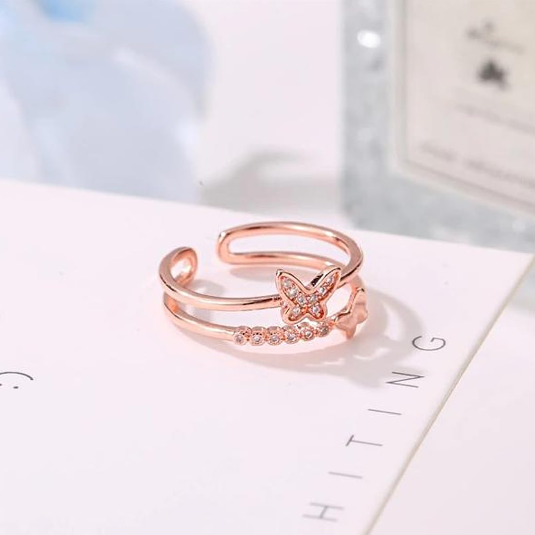 Yellow Chimes Rings for Women and Girls Crystal Ring |Adjustable Crystal Rings | Rose Gold Tone Combo of 3pcs Ring for Women | Birthday Gift For girls and women Anniversary Gift for Wife