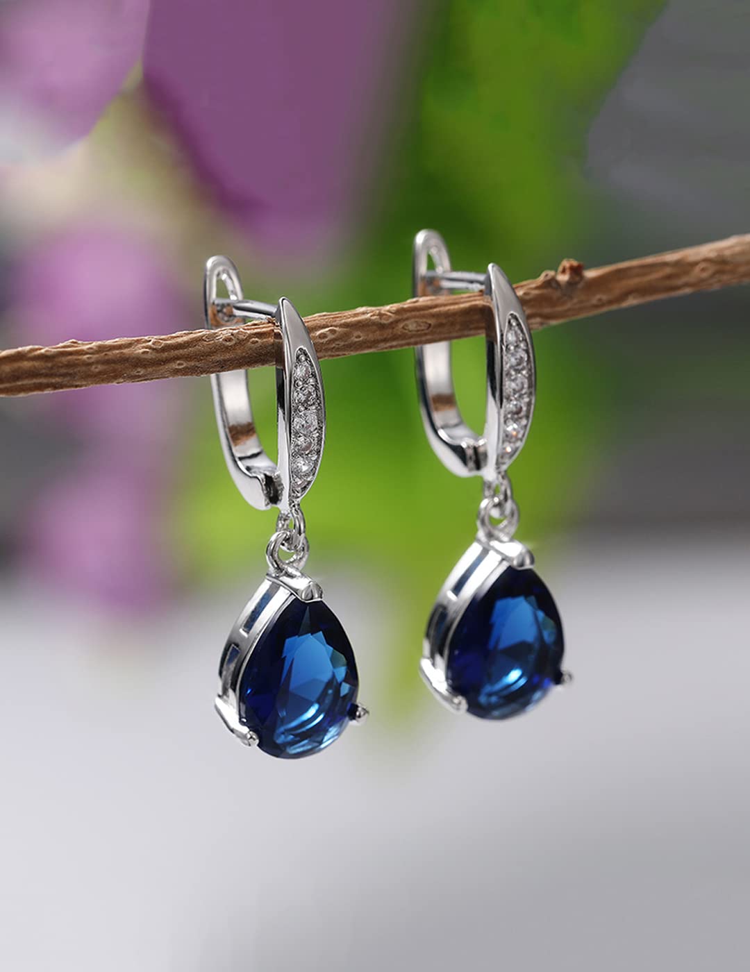 Yellow Chimes Earrings for Women and Girls Drop Earrings for Girls | Silver Tone Blue Crystal Studded Teardrop Designed Drop Earrings | Birthday Gift for girls and women Anniversary Gift for Wife