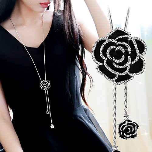 Yellow Chimes Western Stylish Rose Charm Long Chain Pendant Necklace for Women and Girls