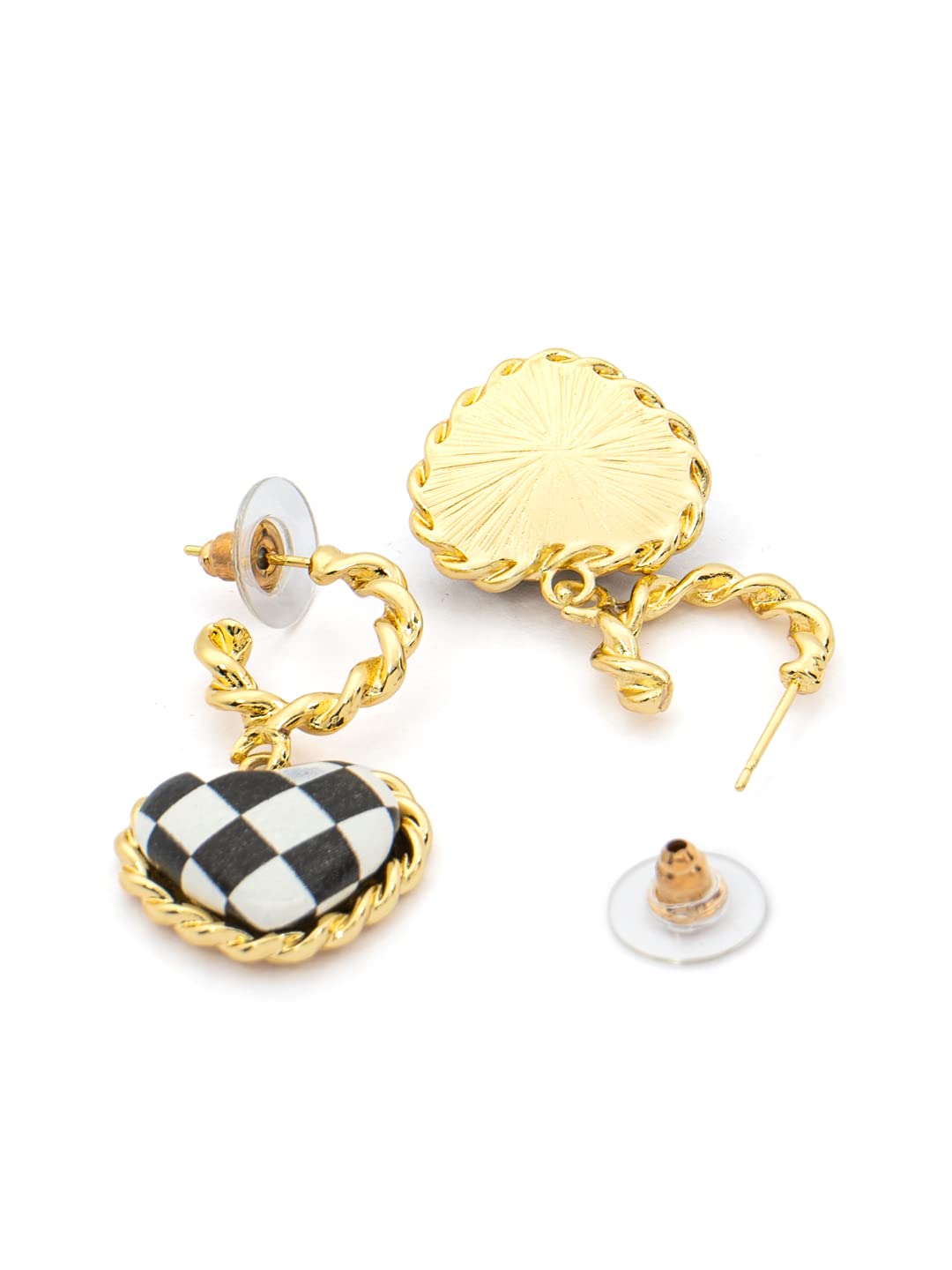 Yellow Chimes Earrings for Women and Girls Drop Earrings for Girls | Gold Toned Black & White Heart Designed Drop Earrings | Birthday Gift for girls and women Anniversary Gift for Wife