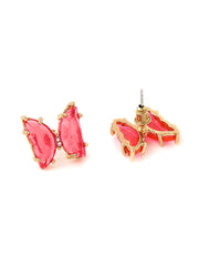 Yellow Chimes Elegant Gold Plated Red Butterfly Crystal Stud Earrings for Women and Girls