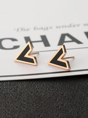 Yellow Chimes Stud Earrings for Women Western Rose Gold Plated Stainless Steel Black V-Shaped Studs Earrings For Women and Girls