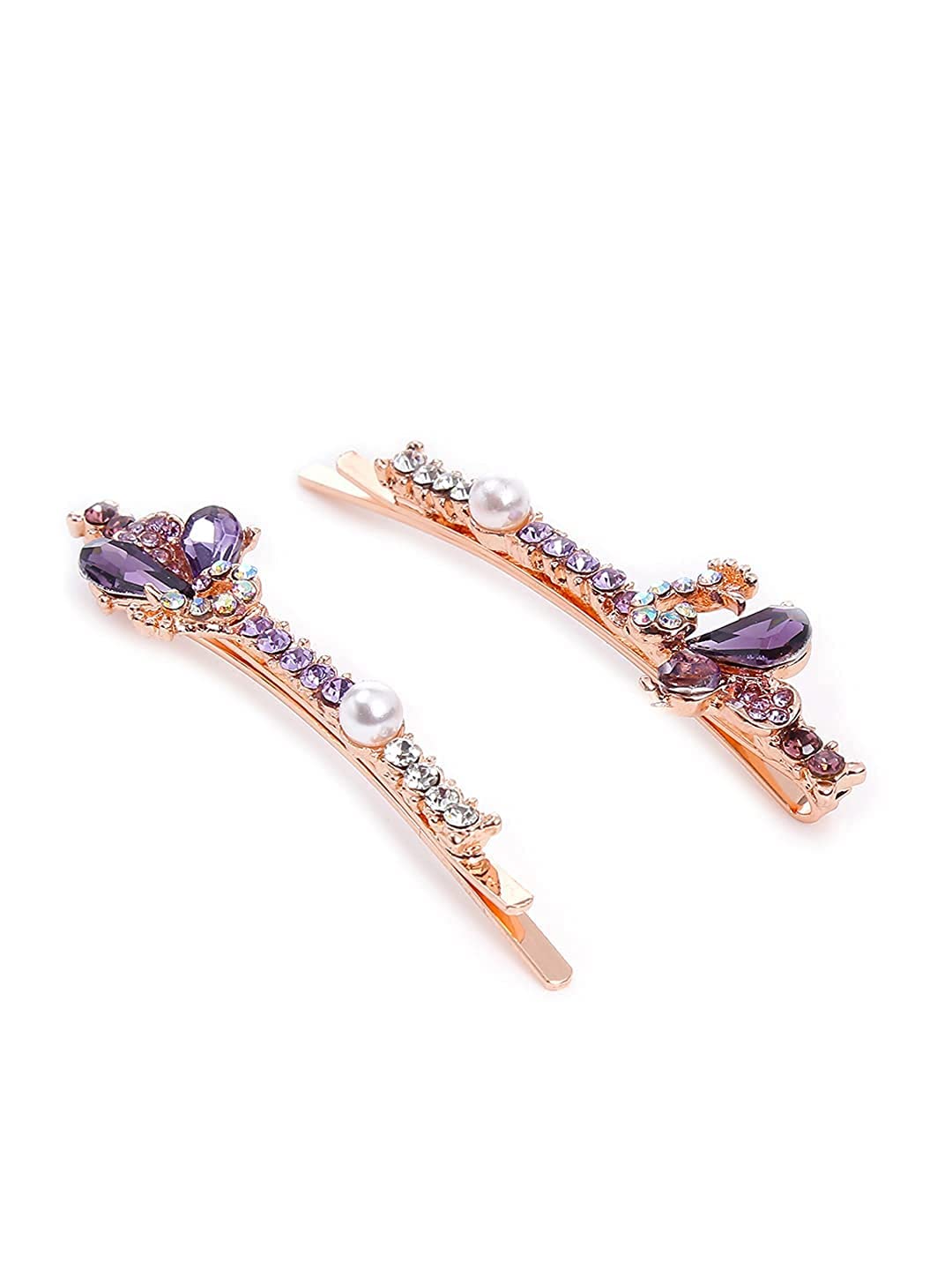 Yellow Chimes Hair Pins for Women Girls Hair Accessories for Women Hair Pin 2 Pcs Crystal Purple Peacock Shaped Cute Bobby Pins for Hair Pins for Girls Bobby Pins fro women Gift for Women and Girls