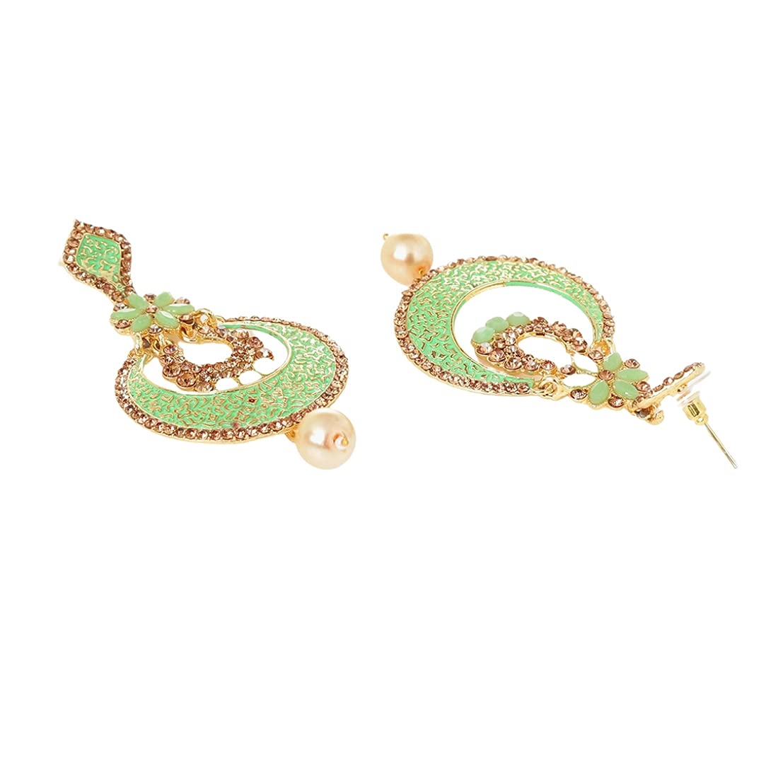 Yellow Chimes Chandbali Earrings for Women Gold Plated Flower Design Green Meenakari Pearl Chand bali Earrings for Women and Girls