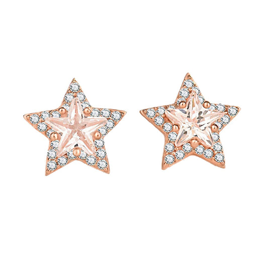 Yellow Chimes Elegant 925 Sterling Silver Hallmark and Certified Purity Star Design Crystal Stud Earrings for Women and Girls, Rose Gold, Medium