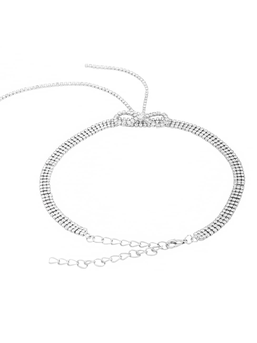 Yellow Chimes Necklace for Women and Girls Choker Necklace for Women | Silver Tone Bow Shaped White Crystal Choker Necklace for Girls | Birthday Gift for girls and women Anniversary Gift for Wife