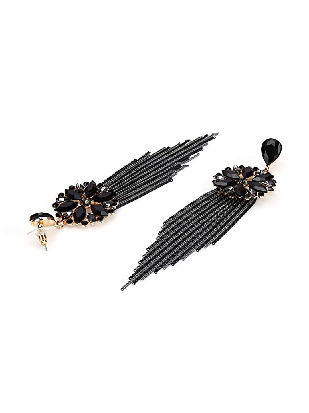 Yellow Chimes Danglers Earrings for Women Black Crystal Earrings Long Chains Tassel Danglers Earrings for Women and Girls.