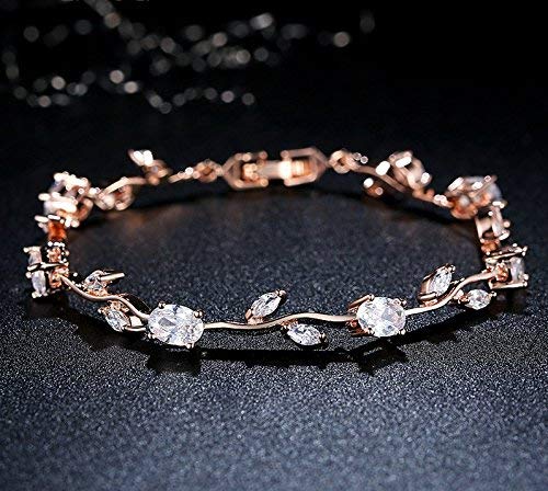 Yellow Chimes Women Crystal Bracelets | Rose Leaf Shaped Rose Gold Plated Bracelets | White CZ Crystals Bracelet For Woman | Birthday Gift for Girls & Women Anniversary Gift for Wife