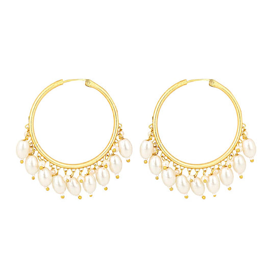 Yellow Chimes Earrings for Women Gold Toned White Pearl Drop Hoop Earrings for Women and Girls