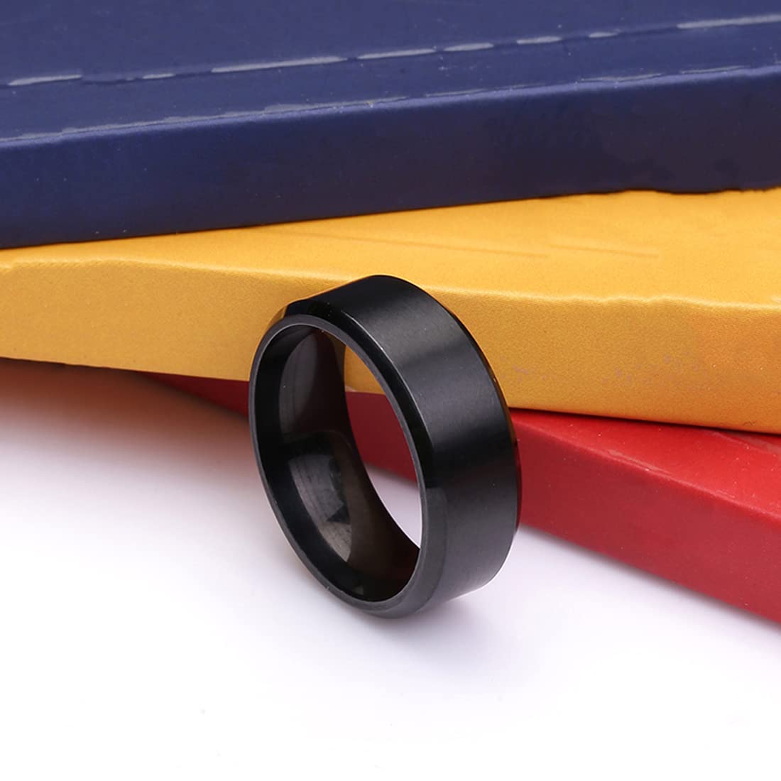 Yellow Chimes Rings for Women Black Ring 316L Stainless Steel Black Band Ring Women and Girls