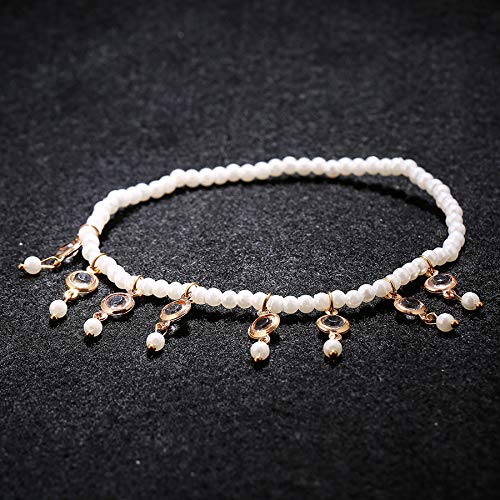 Yellow Chimes Latest Fashion Crystal Tassels Peal String 2 PC Stretchable Anklet for Women and Girls