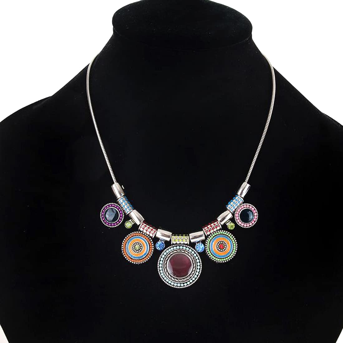 Yellow Chimes Latest Fashion Silver Plated Multicolour Circle Design Charm Locket Choker Necklace for Women and Girls, Silver, Multicolour, Medium