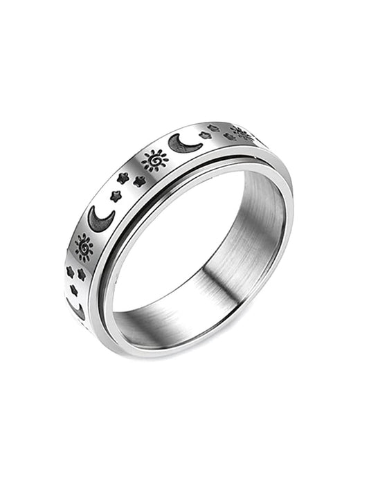 Yellow Chimes Moon Design Spinner Rings Stainless Steel Stress Relieving Rotatable Spinner Ring for Women and Men