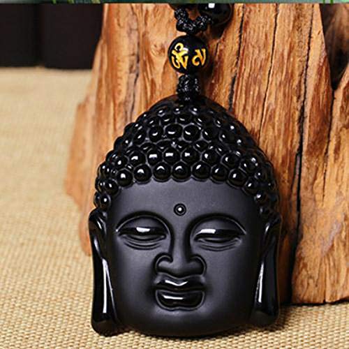 Yellow Chimes Black Beads Necklace for WomenObsidian Hand Carved Healing Beads Yoga Reik Natural Stone God Buddha Long mala Amulet Necklace Pendant for Men and Women