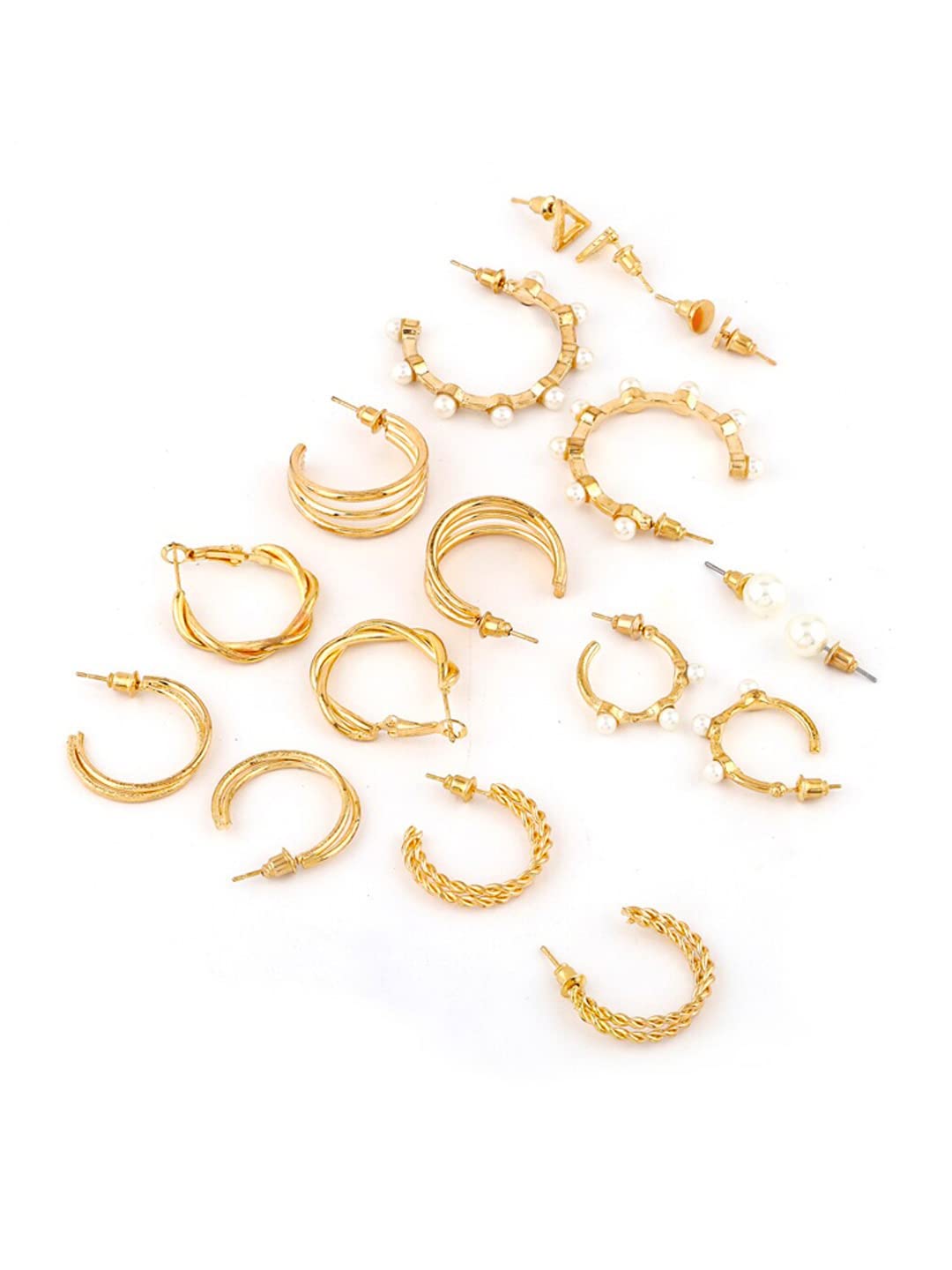 Yellow Chimes Hoop Earrings for Women Set Of 9 Pairs Gold Plated Combo Hoop Stud Earrings Set For Women and Girls