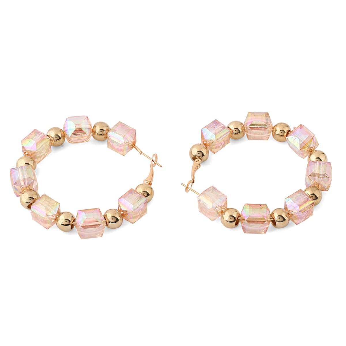 Yellow Chimes Earrings For Women Gold Tone Pink Crystal Studded Hoop For Women and Girls