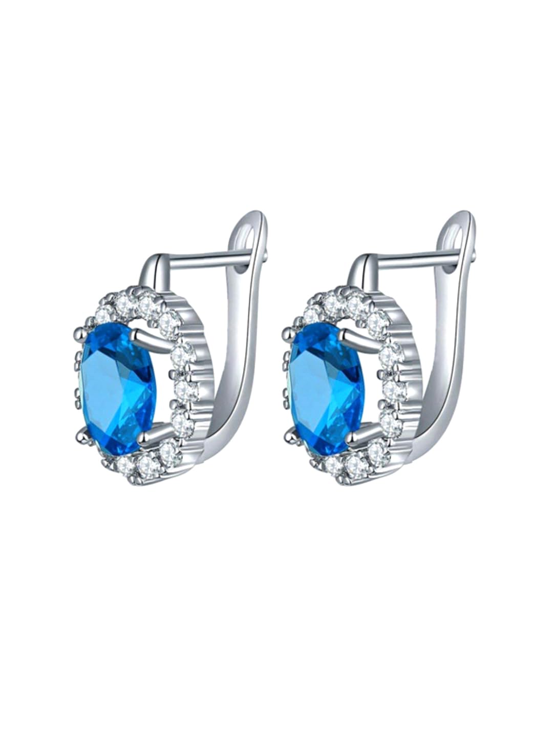 Kairangi Clip On Earrings for Women Blue Crystal Silver Plated Clip On Stud Earrings for Women and Girls