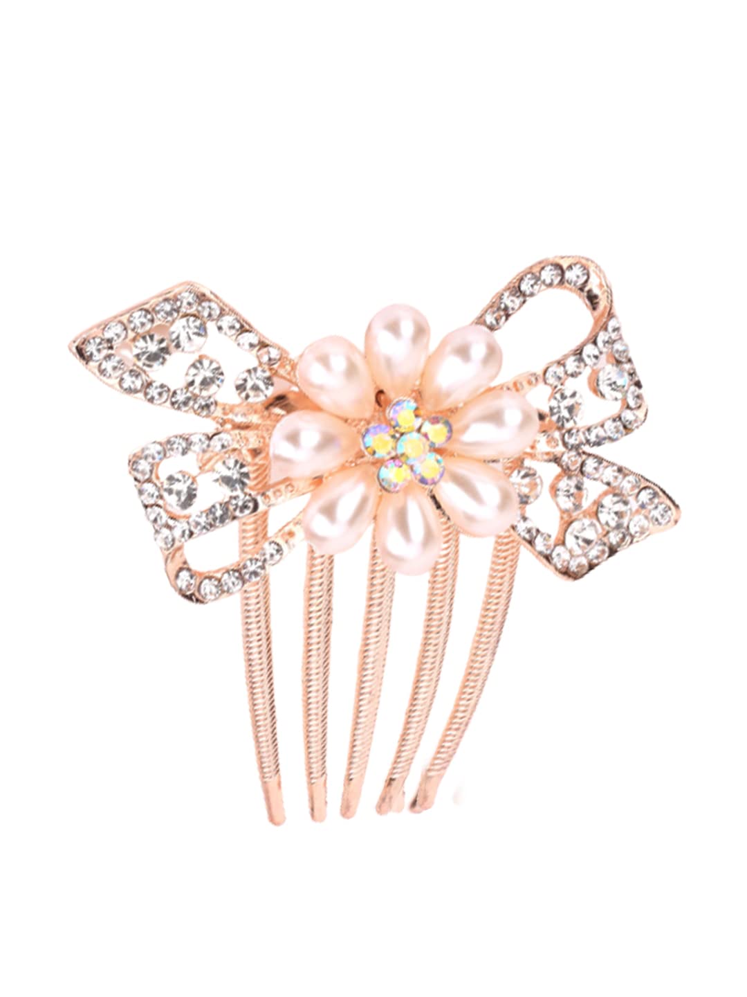 Yellow Chimes Comb Pin for Women Hair Accessories for Women Floral Comb Clips for Hair for Women Rosegold Crystal Hair Pin Bridal Hair Accessories for Wedding Side Pin / Comb Pin / Juda Pin Accessories for Women