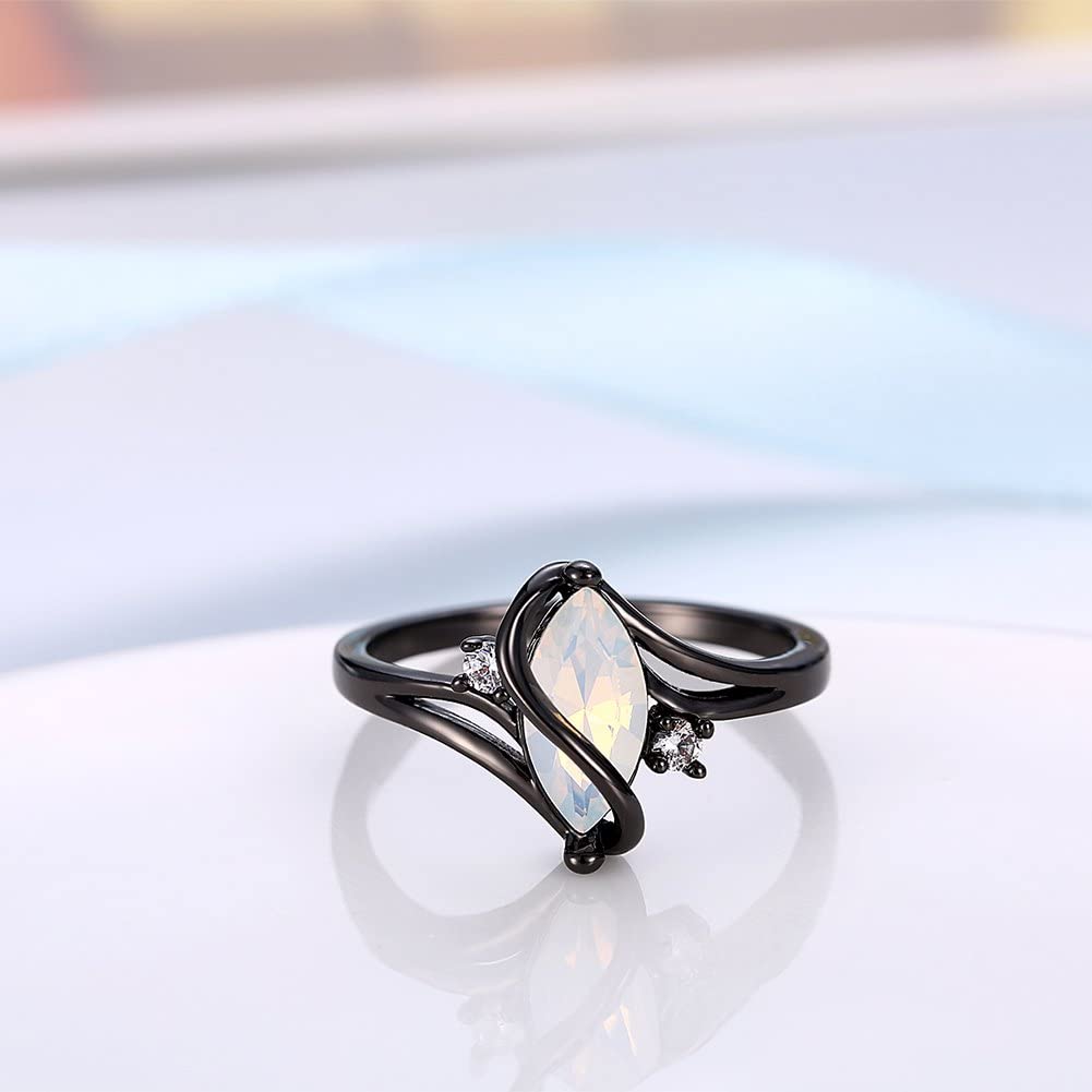 Yellow Chimes Rings for Women Olivia Man Made Opal Invisible Setting Trendy Crystal white smooth Finished Black Colored Ring for Women & Girls