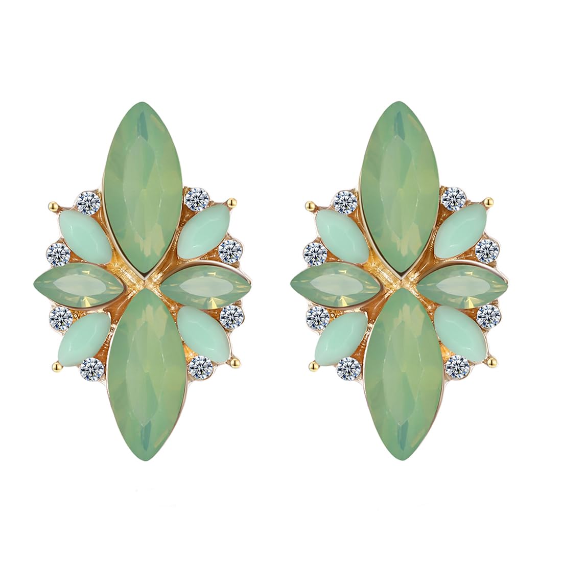 Kairangi Studded Crystal 18K Gold Plated Floral Green Stud Earrings for Women and Girls