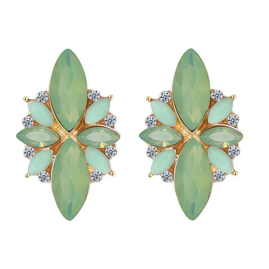 Kairangi Studded Crystal 18K Gold Plated Floral Green Stud Earrings for Women and Girls