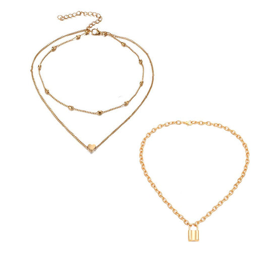 Yellow Chimes Combo of 2 PCs Latest Fashion Gold Plated Heart Key Choker Necklace for Women and Girls