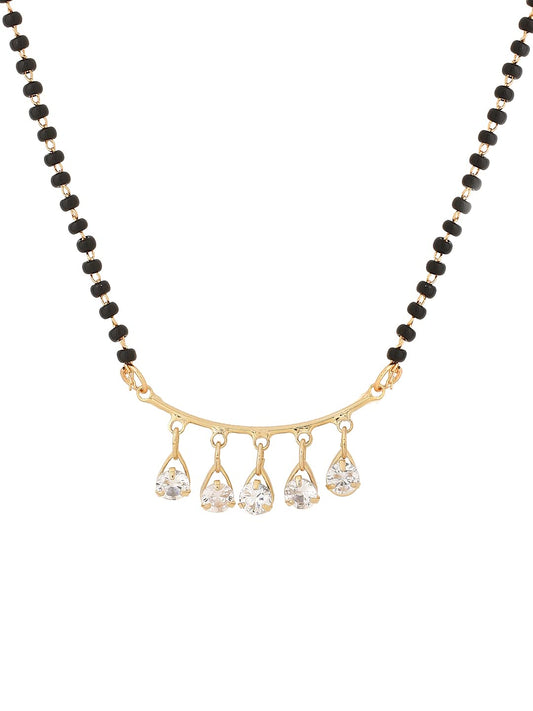 Yellow Chimes Mangalsutra for Women AD/American Diamond Studded Black Beads Mangalsutra for Women and Girls (ADMS 4)