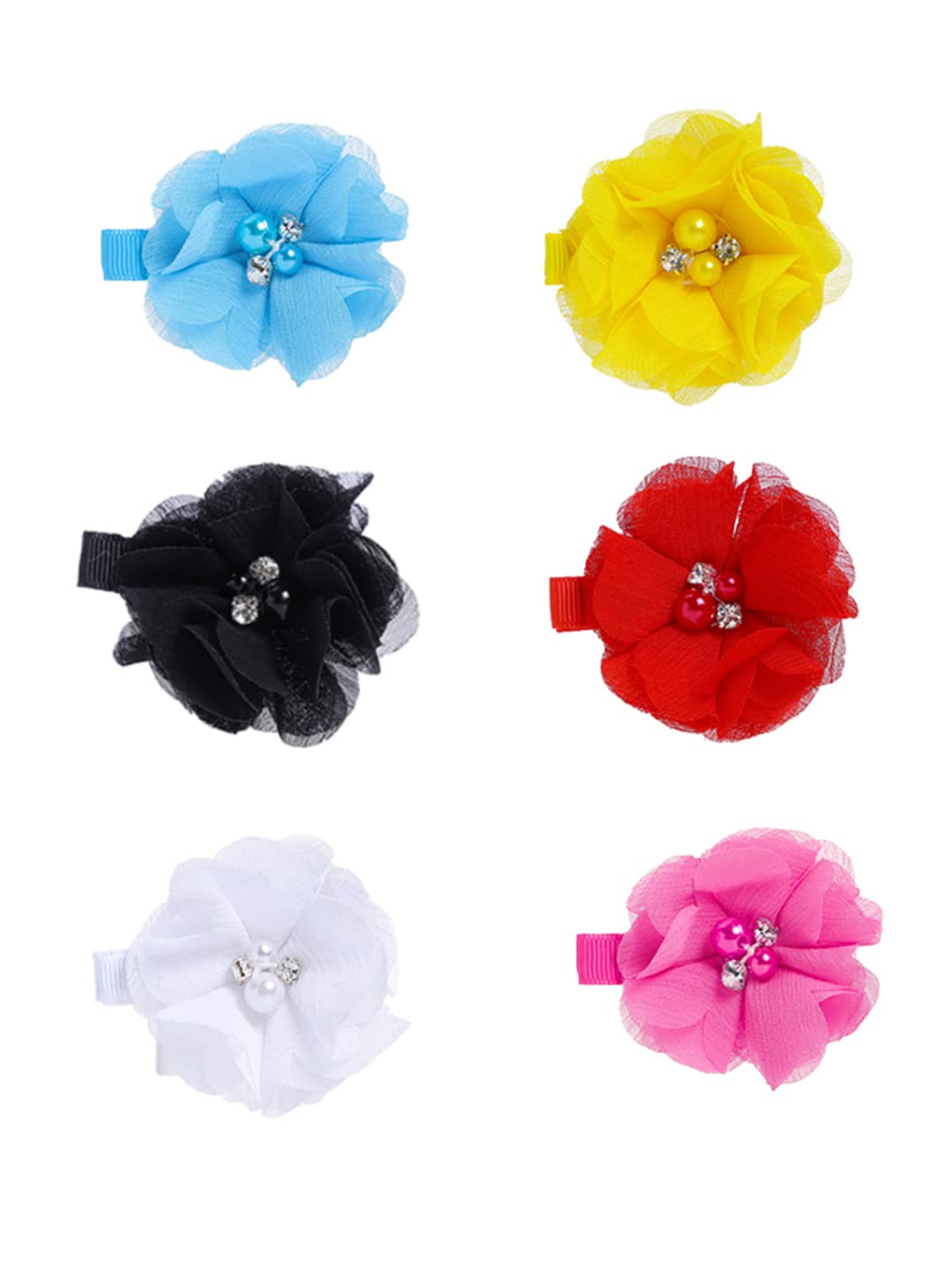 Melbees by Yellow Chimes Combo of 6 Floral Big Hair Clips Hair Accessories for Baby Infant (Pack of 6), Multi-Color, Medium