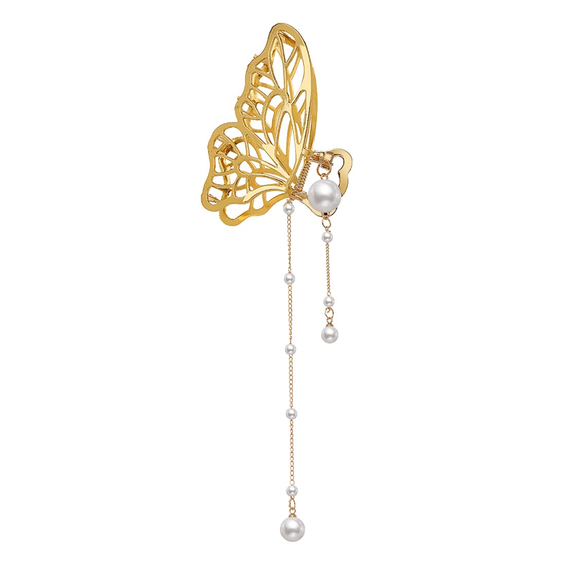 Yellow Chimes Hair Clip For Women Gold Tone Butterfly Shape With Pearl Beads Cluthers Hair Claw Clip For Women and Girls