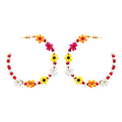 Yellow Chimes Earrings For Women Bohemian Multicolor Small Flower Beads Studded Hoop Earrings For Women and Girls