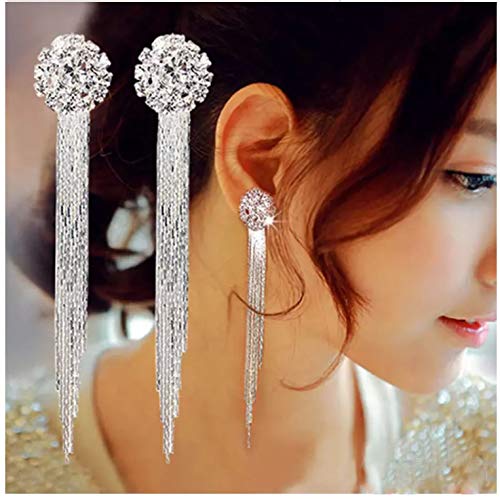 Yellow Chimes Crystal Floral Hanging Designer Tassels Silver Plated Earrings for Women and Girls