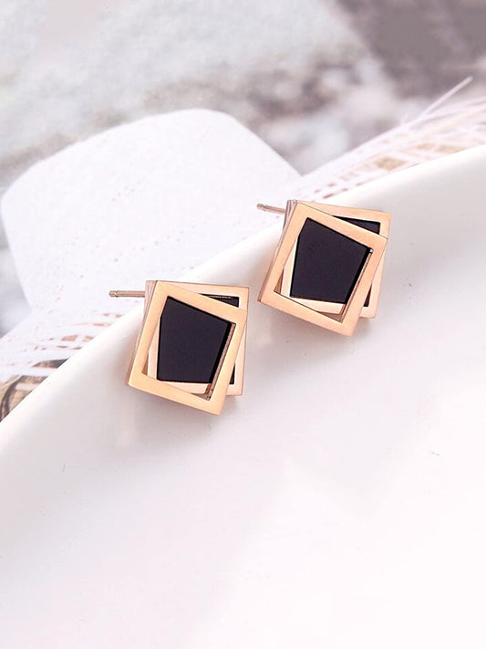 Yellow Chimes Stud Earrings for Women Western Rose Gold Plated Stainless Steel Black Square Studs Earrings For Women and Girls