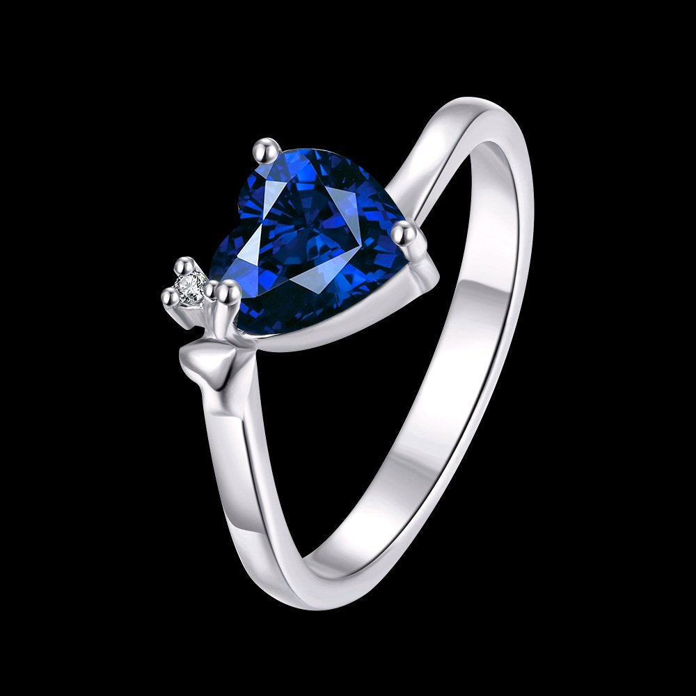 Valentines Blue 'Queen Heart' Austrian Crystal Lovers Ring for Women by YELLOW CHIMES