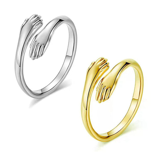 Yellow Chimes Rings for Women Gold & Silver Plated Hug Design Love Unisex Statement Couple Ring for Men and Women.