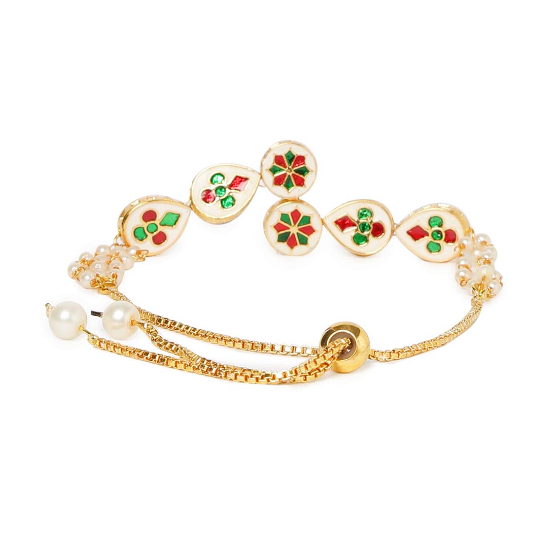 Yellow Chimes Ethnic Design Gold Plated Handmade Kundan Studded Moti Bandhani Work Bracelet For women & Girls