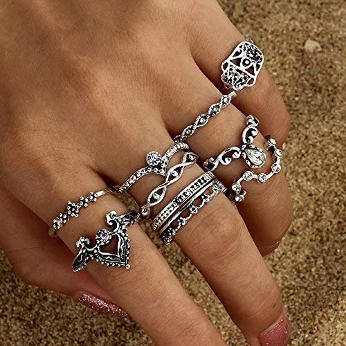 Yellow Chimes Rings for Women 10 PCS Combo Ring Set Oxidised Silver Plated Knuckle Rings Set for Women and Girls.