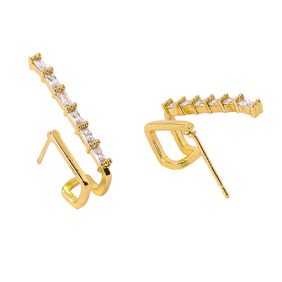 Yellow Chimes Earrings For Women Gold Toned Crystal Studded Double Ear Climber Earrings For Women and Girls