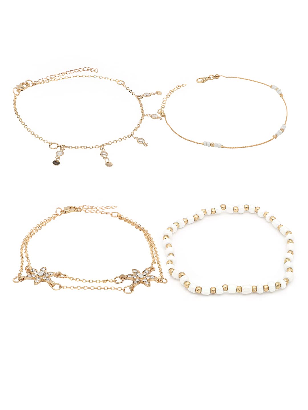 Yellow Chimes Anklets for Women & Girls Fashion Layered Anklets for Women|Gold Tone Multilayer Floral Designed Beads Anklets Payal for Women|Birthday Gift For girls & women Anniversary Gift for Wife