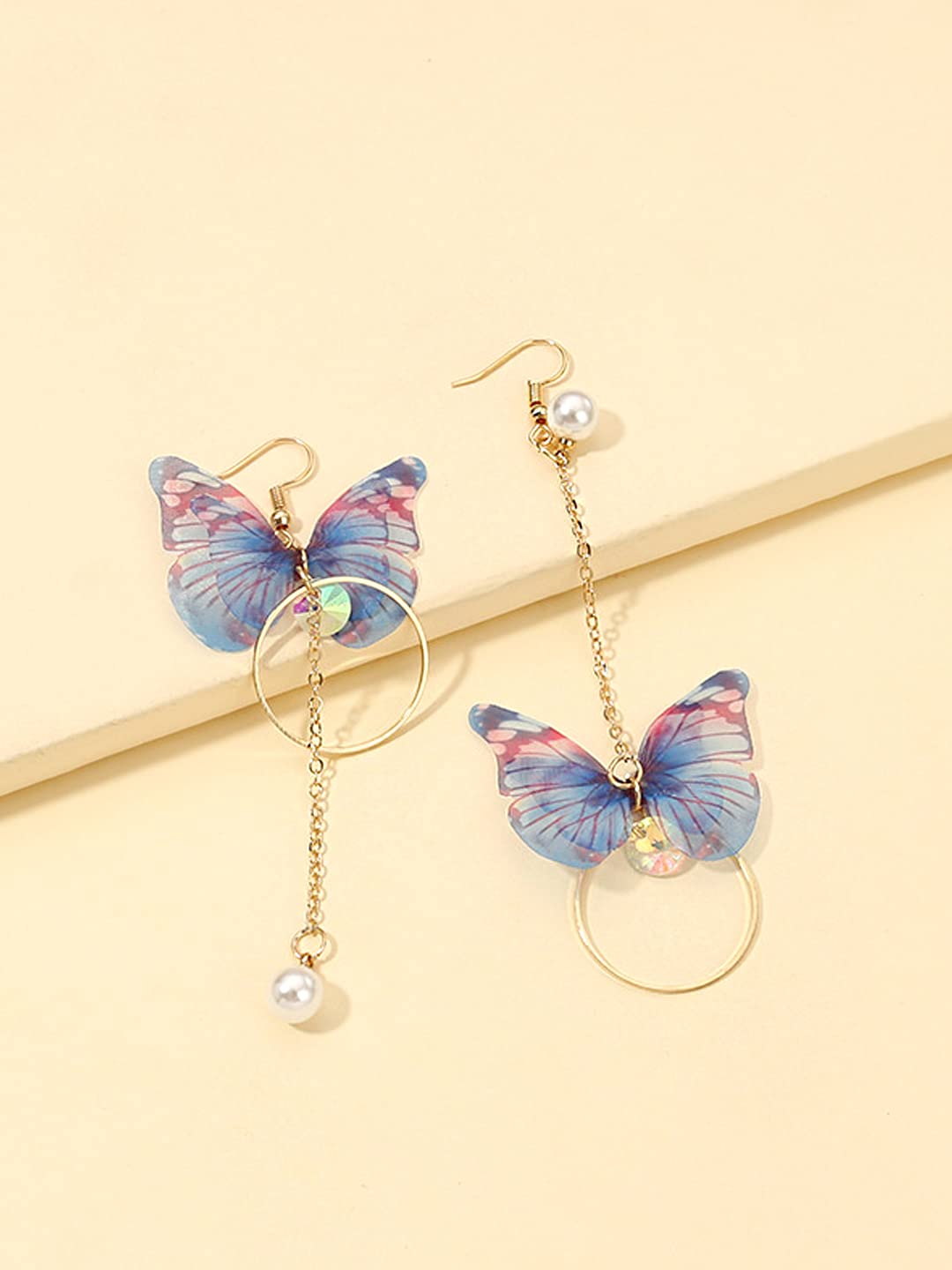 Yellow Chimes Danglers Earrings for Women | Blue Butterfly Earrings for Girls | Fashion Women Earrings | Long Chain Gold Plated Dangler Earrings | Birthday Gift For Girls Anniversary Gift for Wife