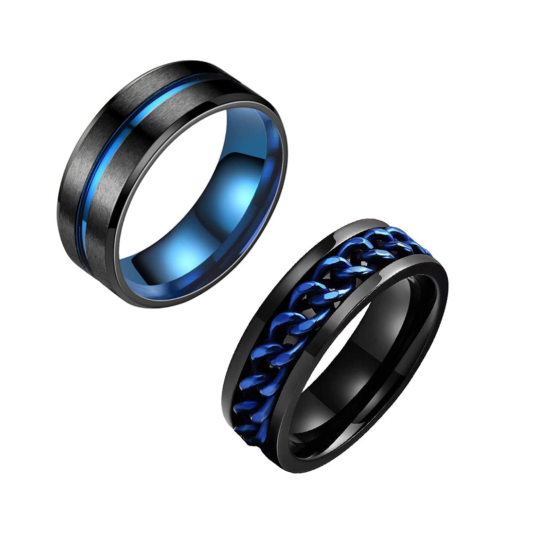 Yellow Chimes Rings for Men 2 pcs Stainless Steel Black and BlueMulticolored Band Designed Rings for Men and Boys