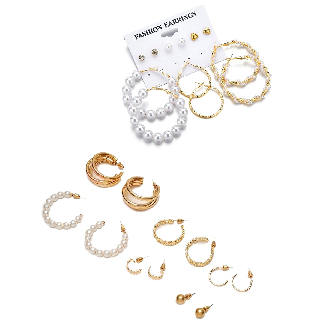 Yellow Chimes Earrings for Women and Girls Fashion White Pearl Hoops Set | Gold Plated Combo of 12 Pairs Stud Hoop Earring Set | Birthday Gift for girls and women Anniversary Gift for Wife