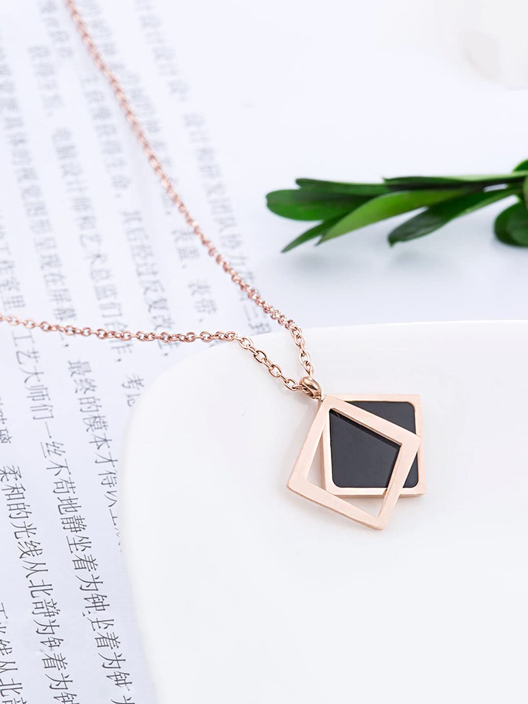 Yellow Chimes Chain Pendant for Women Western Style Gold-Plated Stainless Steel Square Chain Pendant Necklace For Women and Girls. (PD 5)