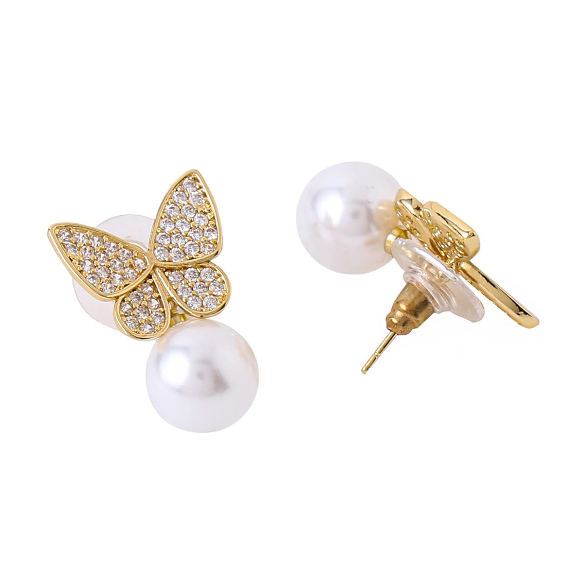 Yellow Chimes Earrings For Women Gold Tone Crystal Studded Butterfly Designed Studs Pearl Hanging Drop Earrings For Women and Girls