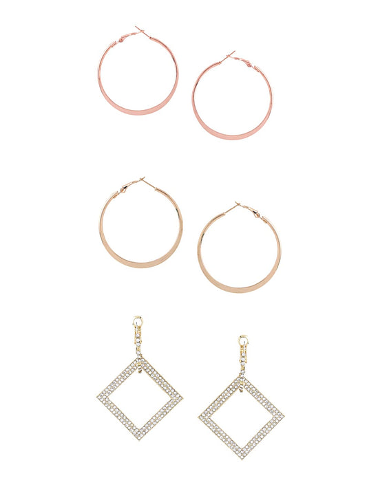 Yellow Chimes Earrings for Women and Girls Fashion Multicolor Hoop Earrings | 3 Pairs Silver Gold Rose Gold Toned Hoops Earring Set | Birthday Gift for Girls & Women Anniversary Gift for Wife